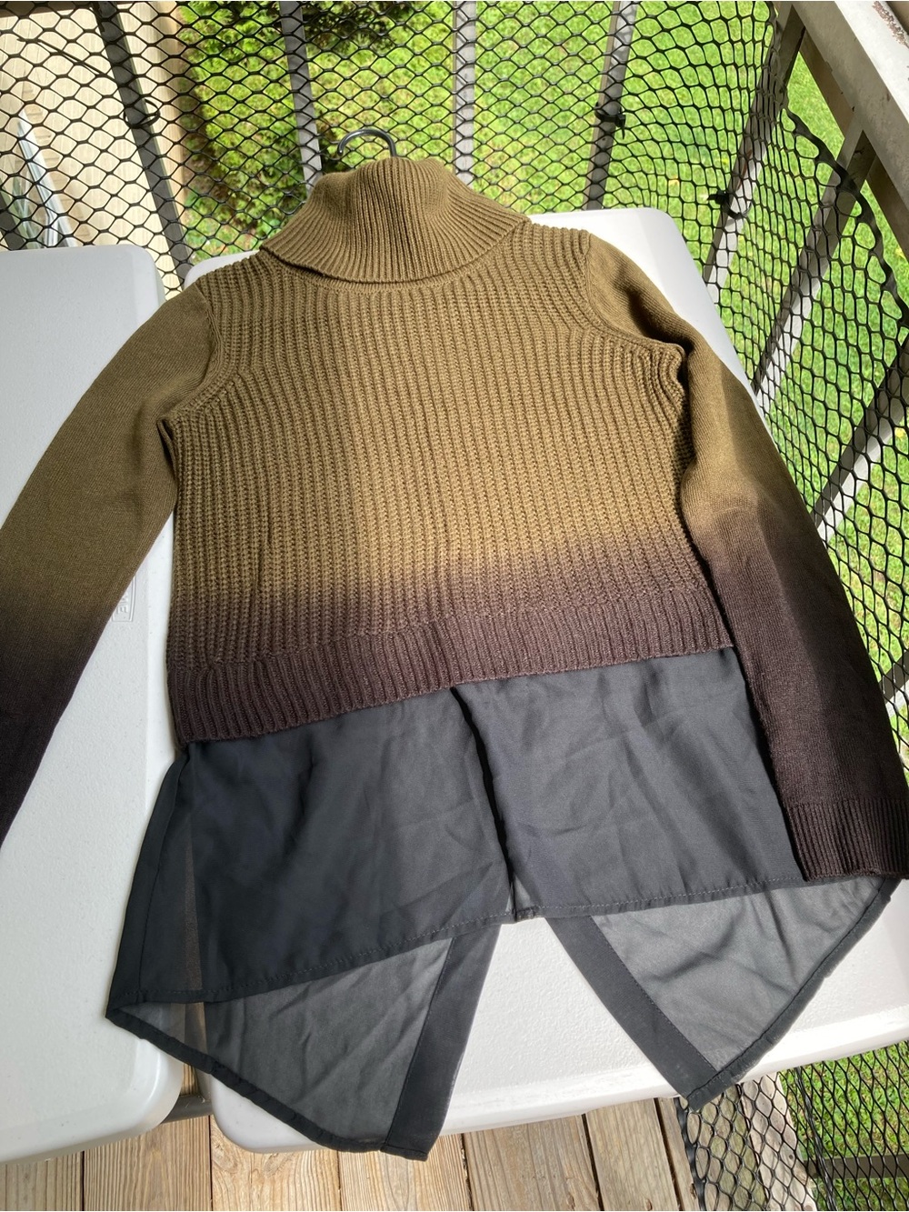 Rock & Republic Green Brown Black Ombre Layered Look Knit Turtleneck Sweater